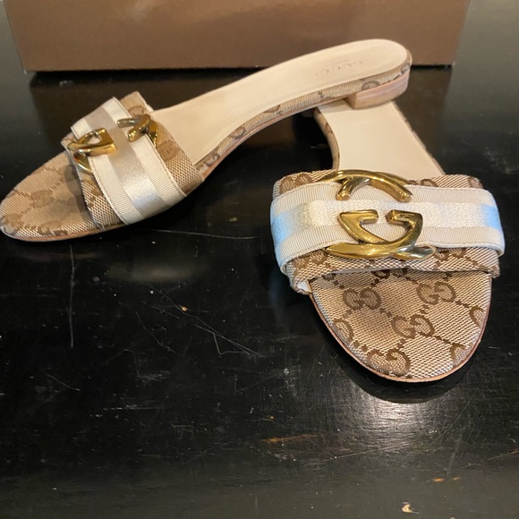 GUCCI GG SANDALS fabric size:7.5 PREOWNED - Picture 3 of 6